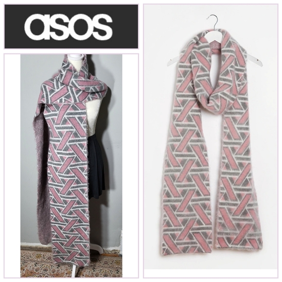 ASOS Accessories - NWOT ASOS Soft Pink and Gray Geometric Scarf Ultra Long and Cozy